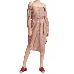 MAJE Rulylla Off the shoulder Shirt Dress In Terracota